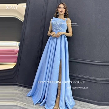 XPAY Синие вечерние платья Дубай, Арабские женщины 2023, Расшитые атласом, Винтажные Длинные платья для выпускного вечера, Вечернее платье Vestidos