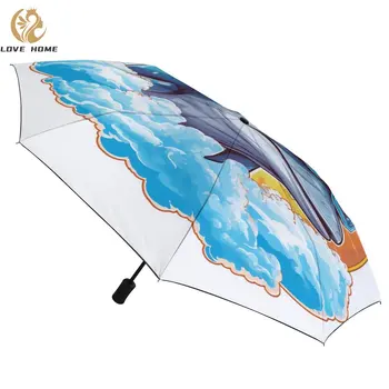 Автоматический зонт Dolphin 8 Ribs Векторная графика Симпатичный черный зонт для пальто Переносные зонты от солнца и дождя для мужчин и женщин