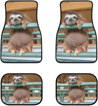 Автомобильные коврики Cute Sloth с резиновой подложкой Спереди и сзади, автомобильные коврики для ног, универсальные аксессуары для автомобильного декора из 4 частей