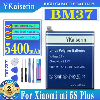 Аккумулятор YKaiserin для Xiaomi Mi 5S Plus BM37 5400 мАч, версия большой емкости, замена смартфона Bateria с инструментами, подарки
