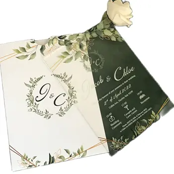 Акриловое приглашение на свадьбу, приглашение на пышное торжество с зелеными листьями, Милое персональное приглашение, прозрачное приглашение на свадьбу на заказ из 10 шт.