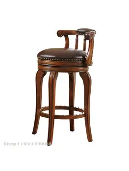 Американский барный стул из массива дерева на родине Европейский барный стул кожаный высокий табурет легкий роскошный вращающийся барный стул в стиле ретро