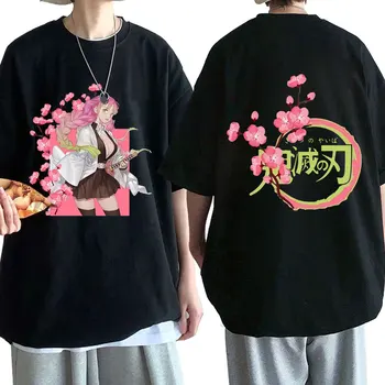 Аниме Demon Slayer Kanroji Mitsuri Футболка Kimetsu No Yaiba Manga Футболка Мужская Одежда Модные Повседневные Хлопковые футболки Уличная одежда
