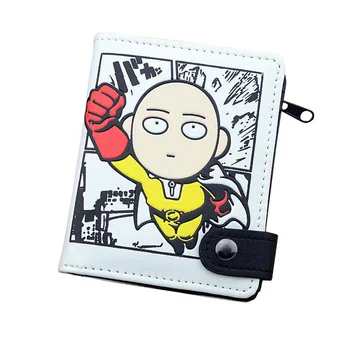 Аниме One Punch Man PU Белый Кожаный бумажник/портмоне с внутренним карманом на молнии