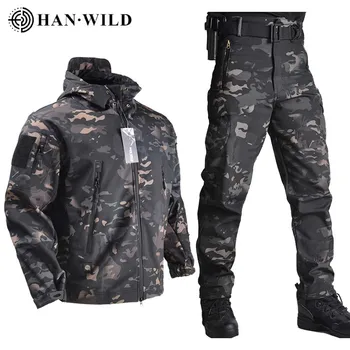 Армейские куртки + брюки HAN WILD, одежда из мягкой оболочки, тактические костюмы, Водонепроницаемая куртка, Мужской комплект для пилотирования, Военная полевая одежда