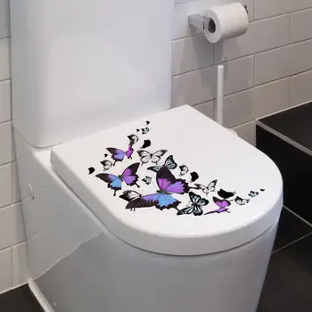 Бабочки Наклейка на туалет, наклейка на туалет, Водонепроницаемые наклейки для украшения крышки унитаза из ПВХ для ванной комнаты, съемные для дома