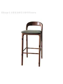 Барный стул Современный простой барный стул из массива дерева, барный стул из черного ореха, высокий стул на стойке регистрации