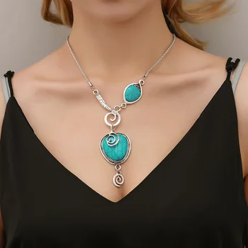 Богемное геометрическое ожерелье с подвеской для женщин и девочек, винтажное индивидуальное бирюзовое ожерелье с трещинами, ювелирные подарки e826
