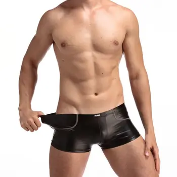 Боксерские шорты из глянцевой искусственной кожи, мужское сексуальное обтягивающее нижнее белье, облегающие сексуальные шорты на плоской подошве с низкой талией, клубная одежда