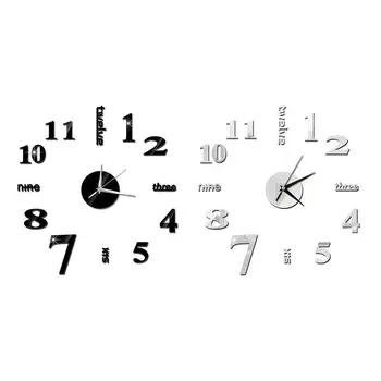 Большие Настенные часы своими руками Современные 3D Настенные часы С зеркальными цифрами Наклейки Для украшения дома Украшения офиса