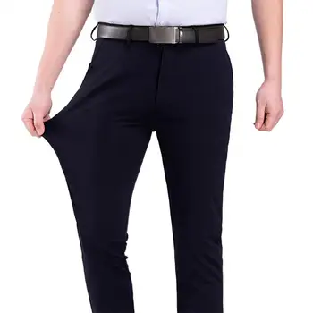 Брендовые летние брюки для делового костюма с высокой эластичностью, мужские тонкие однотонные прямые повседневные официальные офисные брюки, мужские большие размеры