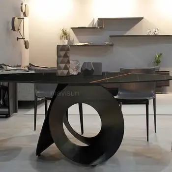 В итальянском стиле, Легкий, Роскошный Круглый Обеденный стол с поворотным столом, Мебель для кухни, Современный минималистичный Столовый набор на 6 мест