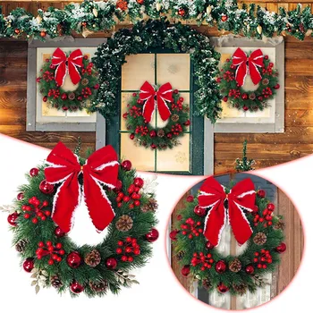 Венок Рождественские украшения 40 см, венок для дома, Рождественский дверной настенный кулон, венок, дверное подвесное украшение Быстрая бесплатная доставка