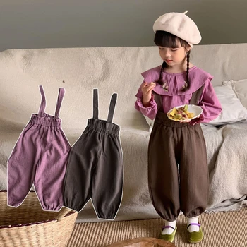 Весенне-осенний повседневный хлопковый комбинезон для маленьких девочек, блузки с вышивкой с длинным рукавом, комплекты детской одежды