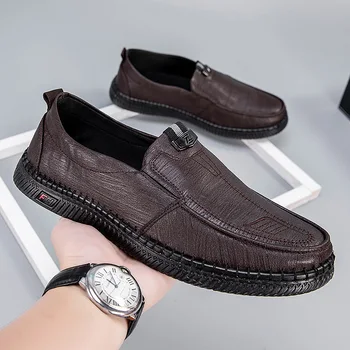 Весенне-осенняя Повседневная кожаная обувь в деловом стиле, мужские черные лоферы на нескользящей мягкой подошве, мужские модные дизайнерские туфли