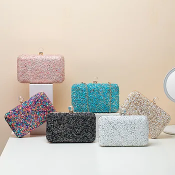 Вечерняя сумочка для женщин, многоцветные кошельки, дизайнерские роскошные сумки с каменным декором, женская сумочка с жемчужной застежкой, фиолетовая сумка-слинг