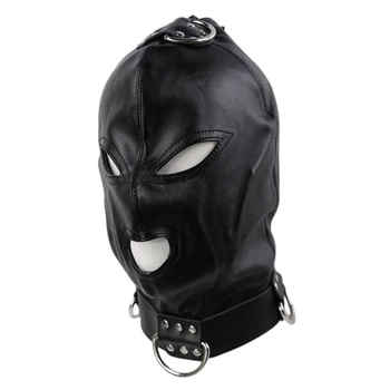 Взрослый Анфас, сексуальные черные маски с капюшоном из искусственной кожи, мужские косплеи, Праздничный костюм, Головной убор с открытыми глазами, одежда для ночного клуба