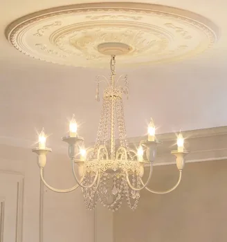 Винтажная Романтическая комната во французском стиле, Подвеска для гостиной, Хрустальная Вилла, Спальня Принцессы, ресторан, Кремовая лампа для освещения ветра