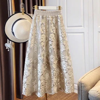 Винтажная юбка Миди в стиле пэчворк с вышивкой, юбки трапециевидной формы с высокой талией для женщин, осень 2023 г.