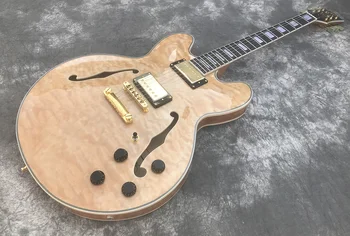 Высококачественная джазовая гитара с двойным F-образным отверстием, бревенчатый прозрачный цвет, накладка из розового дерева, стеганый клен twood