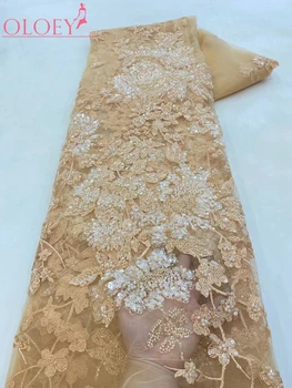 Высококачественная кружевная ткань из французского бисера в африканском стиле с блестками для свадебного платья