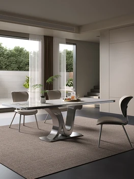 Высококачественная современная минималистичная прямоугольная итальянская гостиная с высококачественным обеденным столом и семейным обеденным столом из шифера