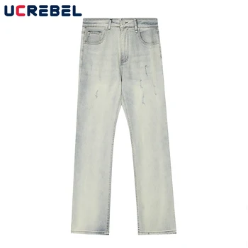Выстиранные потертые джинсы с прямыми штанинами, мужская уличная одежда, ретро рваные свободные джинсовые брюки, мужские