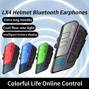 Гарнитура для мотоциклетного шлема LX4 Стерео голосовое управление Bluetooth 5.0 Комплект громкой связи IPX7 Водонепроницаемые наушники емкостью 1200 мАч