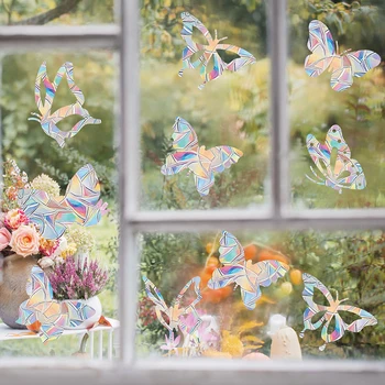 Двухсторонние красочные наклейки на стеклянные окна, Радужная бабочка, Креативные шикарные статические наклейки, декор для дома с принтом на двери из ПВХ