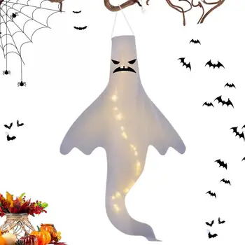 Декор в виде призраков с подсветкой на Хэллоуин, Жуткие летающие ветровки, Уличный декор во дворе, реквизит ужасов для вечеринки на Хэллоуин И декор входной двери