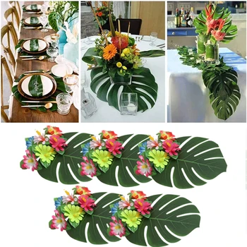 Декор из искусственных тропических пальмовых листьев Вечеринка в Гавайских джунглях Летний Пляж Свадьба День Рождения Набор декораций на тему искусственного растения на пляже