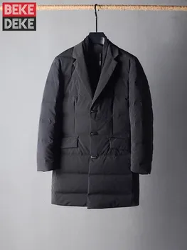 Деловое повседневное, Новинка 2023 года, Зимнее мужское пуховое пальто, Толстый теплый пиджак средней длины с лацканами, однобортное модное пальто для мужчин