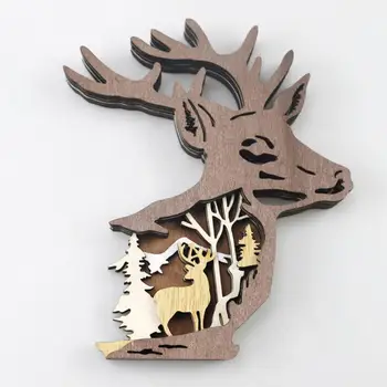 Деревянный орнамент в виде оленя, орнамент в форме лося, деревянный орнамент в виде оленя, художественная Рождественская статуэтка сказочного оленя для домашнего декора