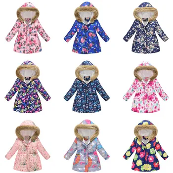 Детская верхняя одежда Детские куртки с цветочным принтом для мальчиков Зимняя одежда для девочек от 4 до 12 лет Пуховик Детская одежда