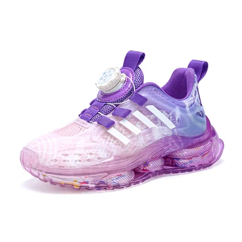 Детская новая модная спортивная обувь с поворотной пряжкой для мальчиков и девочек, кроссовки для бега, дышащая уличная противоскользящая обувь для тренировок