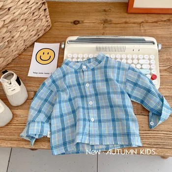 Детская рубашка в клетку от 0 до 2 лет, Корейская детская одежда для мальчиков, простая осенняя одежда с длинными рукавами