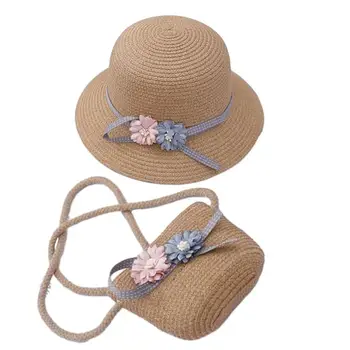 Детские солнцезащитные шляпы, соломенная сумочка, пляжная шляпа от солнца для маленьких девочек и сумка через плечо с карманом, летние предметы первой необходимости для повседневной носки, поездок на пикник.