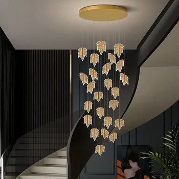Дизайн лестничной люстры в виде кленового листа, Современная лампа для гостиной, Декоративная люстра в виде листьев дерева в столовой