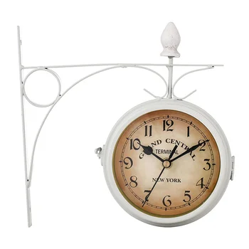 Железные круглые настенные двухсторонние станционные часы с двумя гранями, круглая люстра, настенные часы, домашний декор