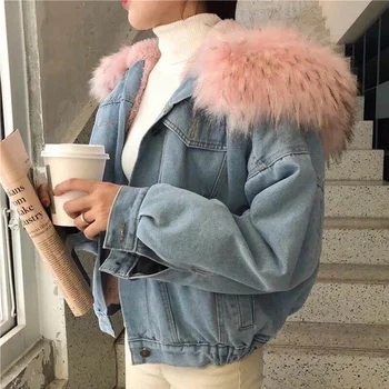 Женская зимняя короткая куртка из овечьей шерсти 2022, хлопчатобумажная куртка с капюшоном, утолщенная плюшевая джинсовая куртка, женская зимняя толстая хлопчатобумажная куртка
