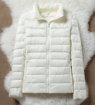 Женская куртка на белом утином пуху, зимнее теплое пуховое пальто, легкий вес, новинка 2023 года, повседневная верхняя одежда с воротником-стойкой и молнией