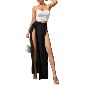 Женская сексуальная длинная юбка Макси с разрезом на талии, новая универсальная модная элегантная юбка с разрезом, закрывающая промежность
