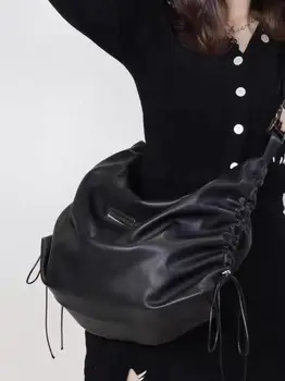 Женская сумка Y2K из искусственной кожи с рюшами, повседневная модная мягкая сумка через плечо, сумки через плечо для женщин в евро-американском стиле