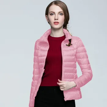 Женская теплая легкая куртка, парки, Зимнее тонкое короткое теплое пальто на белом утином пуху, верхняя одежда, Ветрозащитное зимнее пальто без капюшона L5