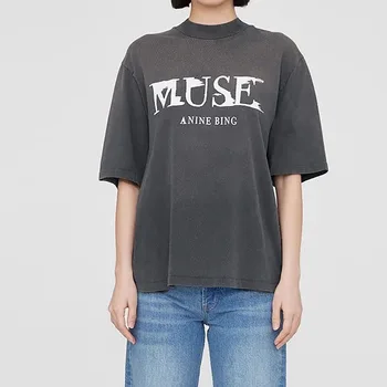 Женская футболка с графическим принтом в виде зеркальных букв, Летний женский пуловер с коротким рукавом, Классический повседневный Винтажный женский топ 2023
