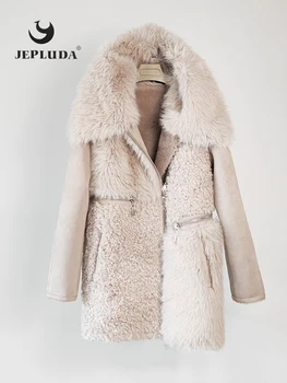 Женская шуба из искусственного меха JEPLUDA, новый стиль, высококачественная толстая теплая шерстяная куртка на молнии длиной 75 см с капюшоном, зимняя куртка для женщин