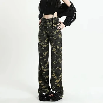 Женские брюки-карго, модные свободные прямые джинсы с высокой талией, модные уличные женские повседневные джинсовые брюки Y2K в стиле ретро