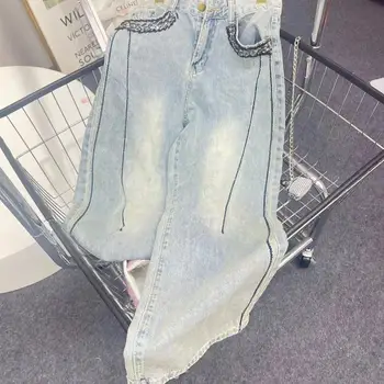 Женские джинсы SuperAen с высокой талией, Европейская весна 2023, Новые Свободные широкие брюки в стиле ретро с прямыми штанинами