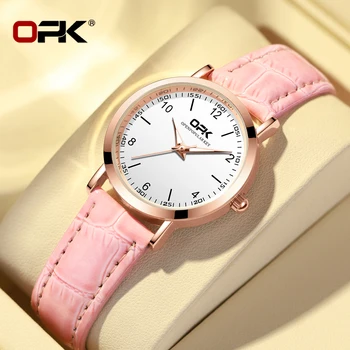 Женские кварцевые часы OPK высшего класса, простой повседневный дышащий кожаный ремешок, водонепроницаемые деловые женские кварцевые часы высокого качества