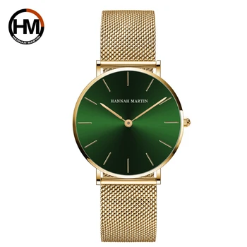 Женские модные повседневные часы с зеленым циферблатом, женские японские кварцевые наручные часы с ремешком из нержавеющей стали, водонепроницаемые часы Reloj mujer
